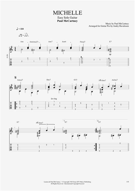 michelle solo guitar tabs.